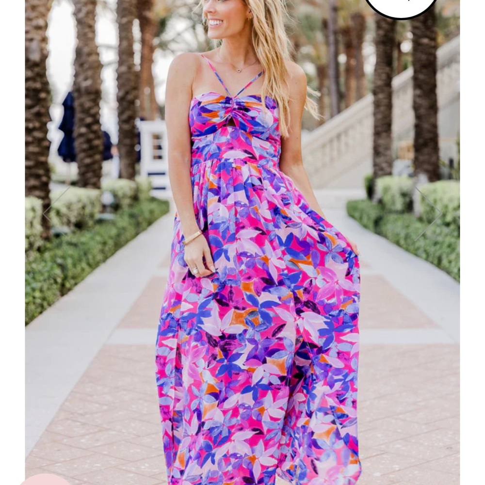 Pink Lily Vibrant Floral Maxi Dress